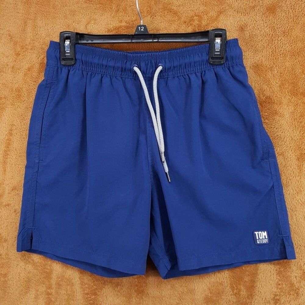 TOM & TEDDY Swim Trunks Mens Small Solid Blue Shorts $100